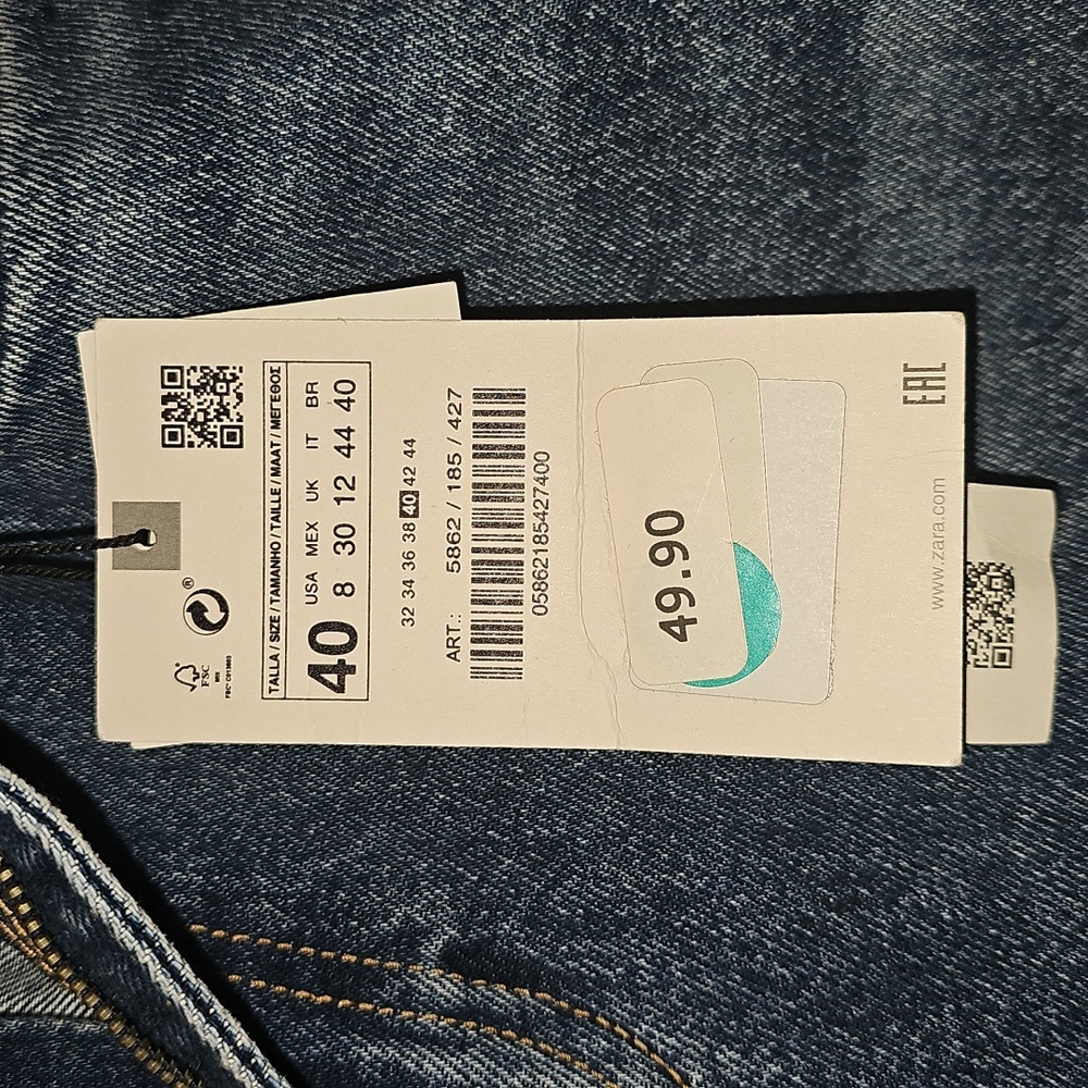 NWT Zara Blue Straight-Leg Distressed Jeans - Picture 7 of 8